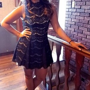 Black Cocktail Dress with nude lace